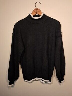 Flat White Classic Black Chic Mockneck Sweater with Contrast Trim